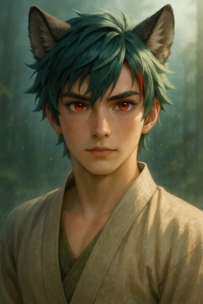 朝霧の中を駆け抜ける狼耳の青年・サクロウ｜Sakuro, a young wolf-eared man running through morning mist