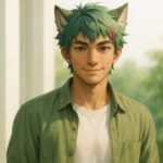 整った生活感がにじむ爽やかな私服のサクロウ。白いTシャツに軽い羽織を合わせ、清潔感と自然体の落ち着きを感じさせる青年のポートレート。 Sakurou in clean casual clothes, wearing a white T-shirt with a light outer layer, showing a fresh, effortless sense of cleanliness and a calm, natural presence.